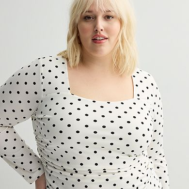 Plus Size INTEMPO™ Long Sleeve Square Neck Top