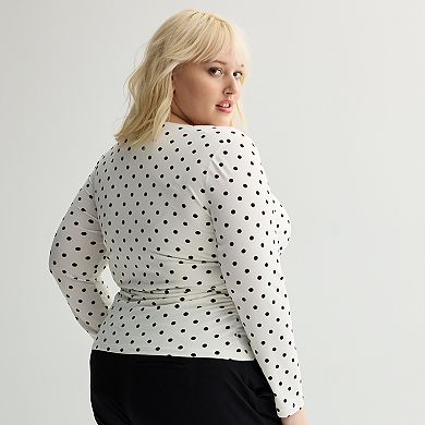 Plus Size INTEMPO™ Long Sleeve Square Neck Top