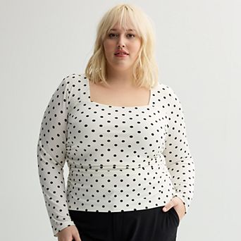 Plus Size INTEMPO™ Long Sleeve Square Neck Top