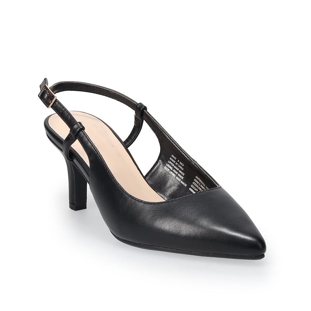 Women's 9cm High Heels Pointed Toe Slingback Black Leather Runway Pumps main image 1