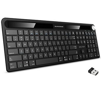 Delton KB90 Wireless Solar (Light-Powered) Rechargeable Keyboard, No Batteries (DKBSLR90)