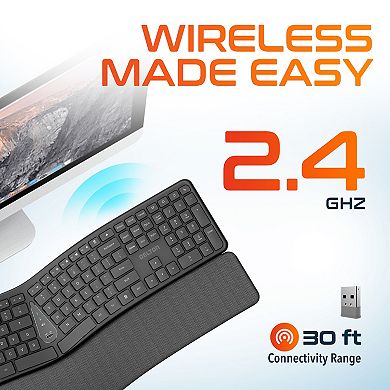 Delton Kb250 Ergonomic Wireless Keyboard With Wrist Rest Pad (DKBE250-WB)