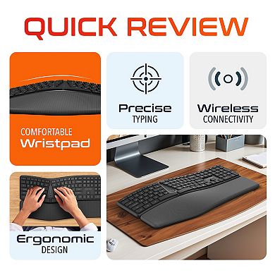 Delton Kb250 Ergonomic Wireless Keyboard With Wrist Rest Pad (DKBE250-WB)