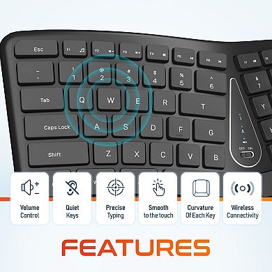 Delton Kb250 Ergonomic Wireless Keyboard With Wrist Rest Pad (DKBE250-WB)