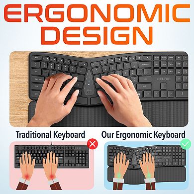 Delton Kb250 Ergonomic Wireless Keyboard With Wrist Rest Pad (DKBE250-WB)