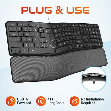 Delton Kb250 Ergonomic Keyboard With Wrist Rest Pad (DKBE250-U)