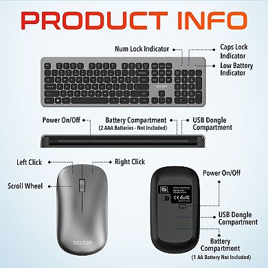 Delton K100 Ergonomic Wireless Keyboard & Mouse Set (DKMK100-WB)