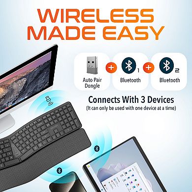 Delton Kb250 Ergonomic Wireless Rechargeable Keyboard With Wrist Rest Pad (DKBE250-WR)