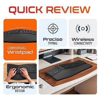 Delton Kb250 Ergonomic Wireless Rechargeable Keyboard With Wrist Rest Pad (DKBE250-WR)