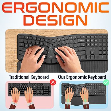 Delton Kb250 Ergonomic Wireless Rechargeable Keyboard With Wrist Rest Pad (DKBE250-WR)