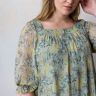 Plus Size LC Lauren Conrad Henley Squareneck Peasant Top