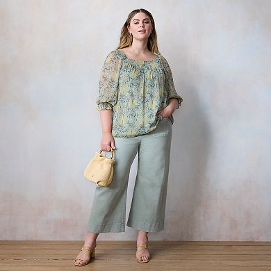 Plus Size LC Lauren Conrad Henley Squareneck Peasant Top