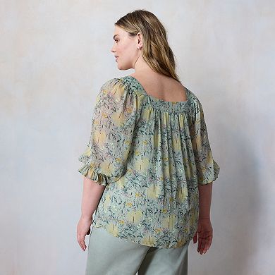 Plus Size LC Lauren Conrad Henley Squareneck Peasant Top