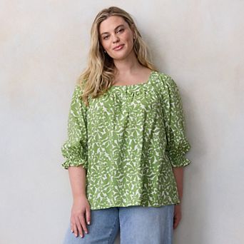 Plus Size LC Lauren Conrad Henley Squareneck Peasant Top