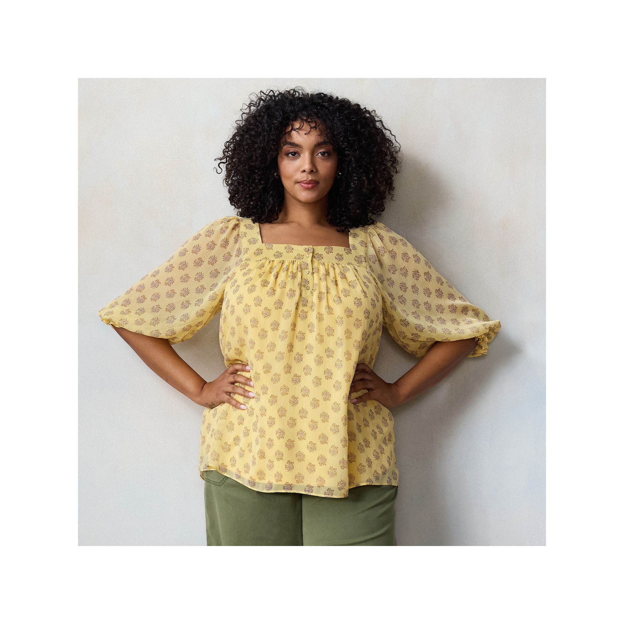 Plus Size LC Lauren Conrad Henley Square Neck Peasant Top, Womens, Size: 1