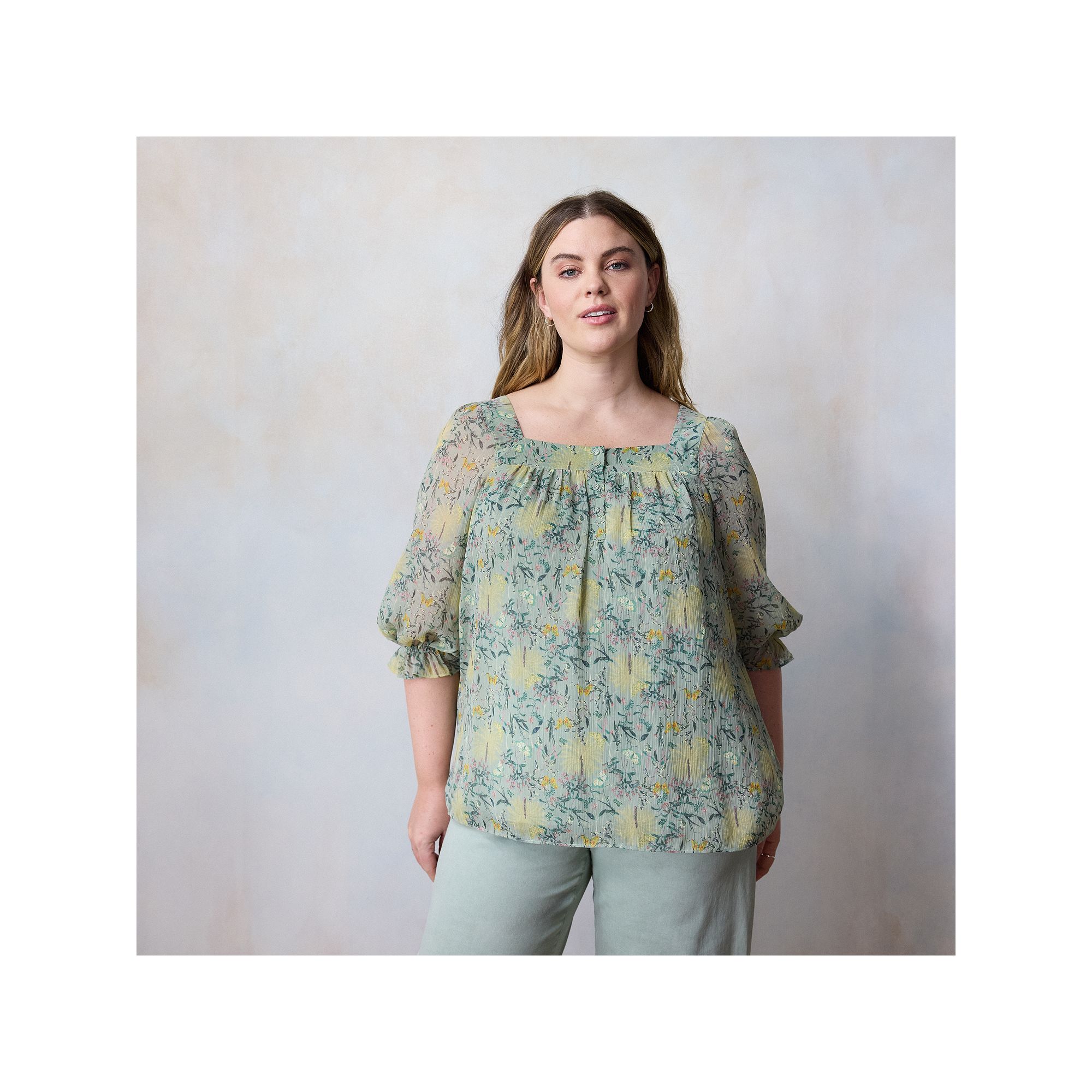 Plus Size LC Lauren Conrad Henley Square Neck Peasant Top, Womens, Size: 1