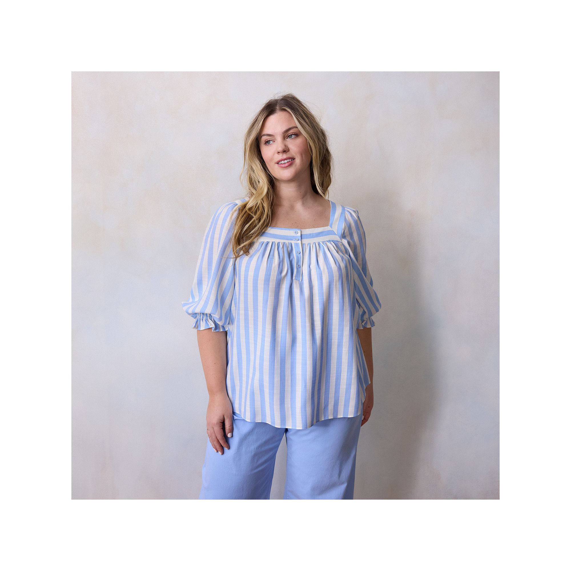 Plus Size LC Lauren Conrad Henley Square Neck Peasant Top, Womens, Size: 0