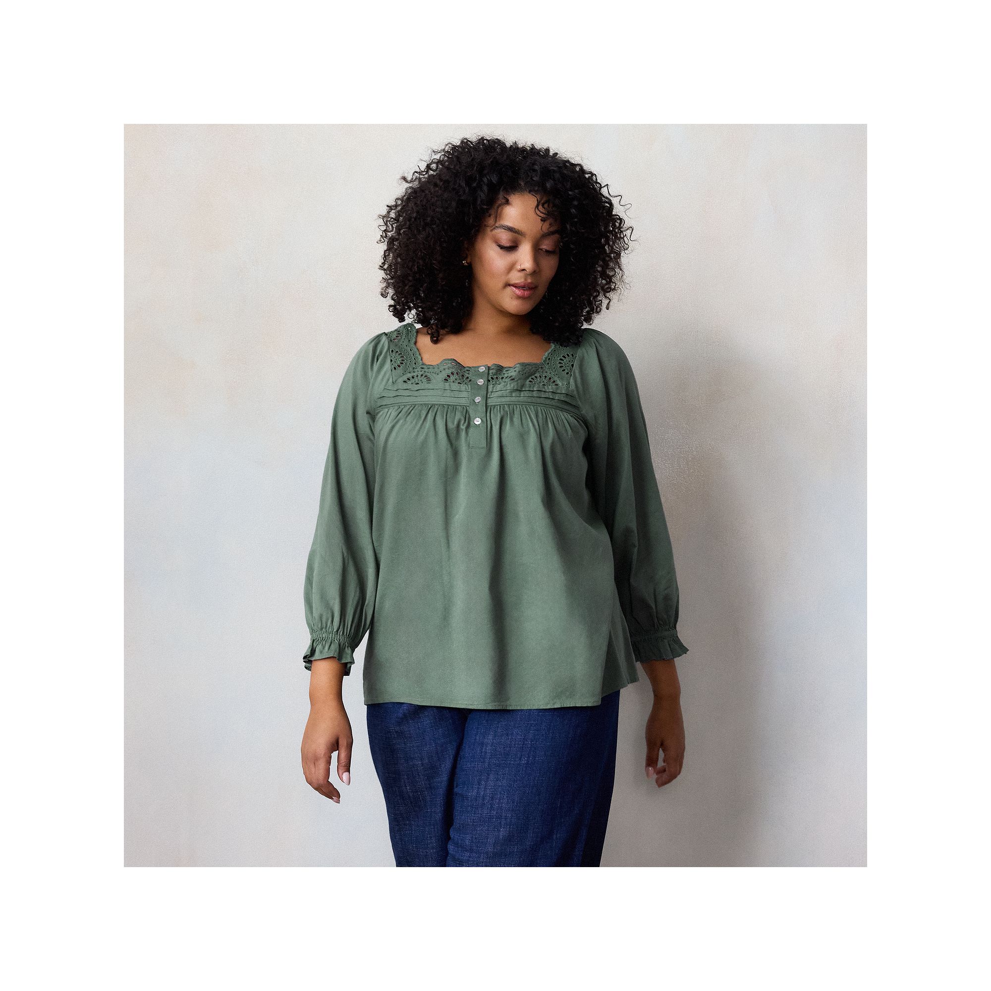 Plus Size LC Lauren Conrad Henley Square Neck Peasant Top, Womens, Size: 1