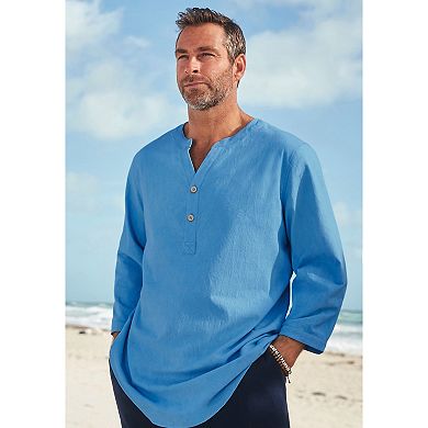 KingSize Men's Big & Tall Gauze Mandarin Collar 3/4 Sleeve Shirt