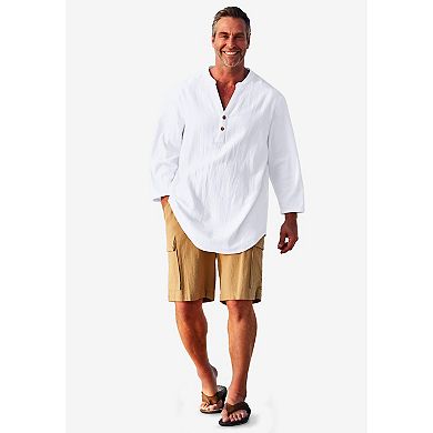 KingSize Men's Big & Tall Gauze Mandarin Collar 3/4 Sleeve Shirt