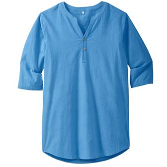 KingSize Men's Big & Tall Gauze Mandarin Collar 3/4 Sleeve Shirt