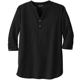 KingSize Men's Big & Tall Gauze Mandarin Collar 3/4 Sleeve Shirt