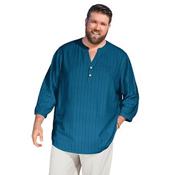 KingSize Men's Big & Tall Gauze Mandarin Collar 3/4 Sleeve Shirt