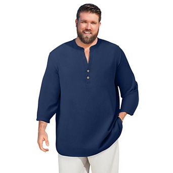 KingSize Men's Big & Tall Gauze Mandarin Collar 3/4 Sleeve Shirt