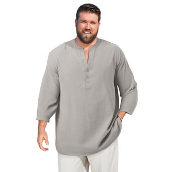 KingSize Men's Big & Tall Gauze Mandarin Collar 3/4 Sleeve Shirt