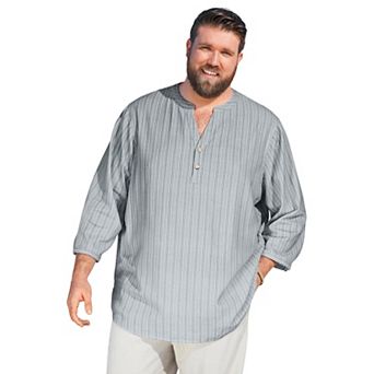 KingSize Men's Big & Tall Gauze Mandarin Collar 3/4 Sleeve Shirt