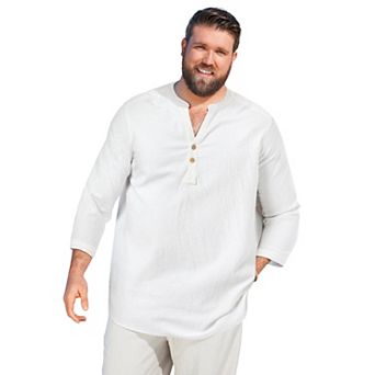 KingSize Men's Big & Tall Gauze Mandarin Collar 3/4 Sleeve Shirt