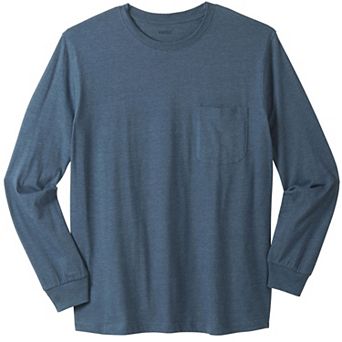Kingsize Men's Big & Tall Shrink-less Lightweight Long-sleeve Crewneck Pocket T-shirt