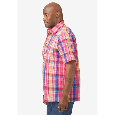 KingSize Men's Big & Tall Plaid Wrinkle-Resistant Short Sleeve Button Down