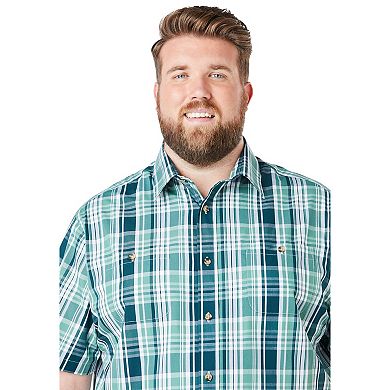 KingSize Men's Big & Tall Plaid Wrinkle-Resistant Short Sleeve Button Down