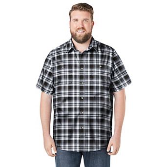 KingSize Men's Big & Tall Plaid Wrinkle-Resistant Short Sleeve Button Down