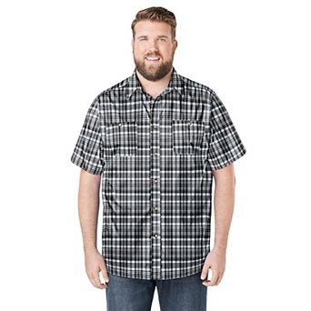 KingSize Men's Big & Tall Plaid Wrinkle-Resistant Short Sleeve Button Down