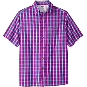 KingSize Men's Big & Tall Plaid Wrinkle-Resistant Short Sleeve Button Down
