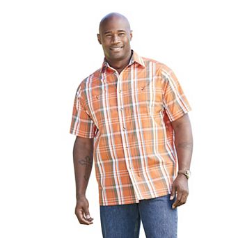 KingSize Men's Big & Tall Plaid Wrinkle-Resistant Short Sleeve Button Down