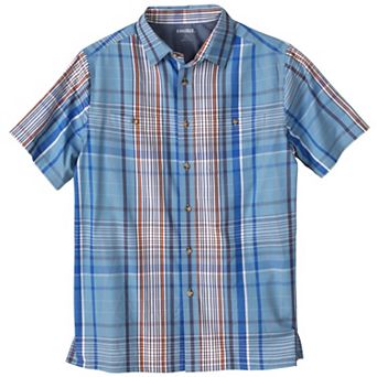 KingSize Men's Big & Tall Plaid Wrinkle-Resistant Short Sleeve Button Down
