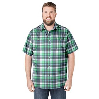 KingSize Men's Big & Tall Plaid Wrinkle-Resistant Short Sleeve Button Down
