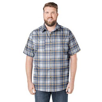 KingSize Men's Big & Tall Plaid Wrinkle-Resistant Short Sleeve Button Down