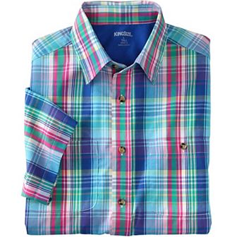 KingSize Men's Big & Tall Plaid Wrinkle-Resistant Short Sleeve Button Down