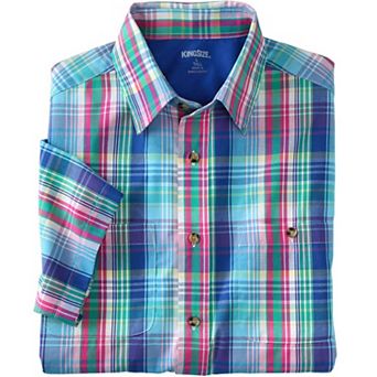 KingSize Men's Big & Tall Plaid Wrinkle-Resistant Short Sleeve Button Down