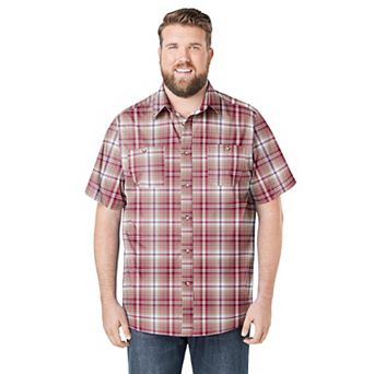 KingSize Men's Big & Tall Plaid Wrinkle-Resistant Short Sleeve Button Down