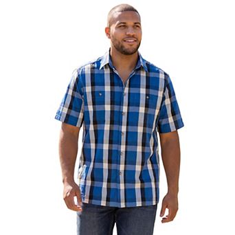 KingSize Men's Big & Tall Plaid Wrinkle-Resistant Short Sleeve Button Down
