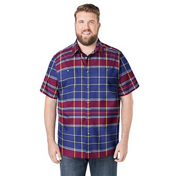 KingSize Men's Big & Tall Plaid Wrinkle-Resistant Short Sleeve Button Down
