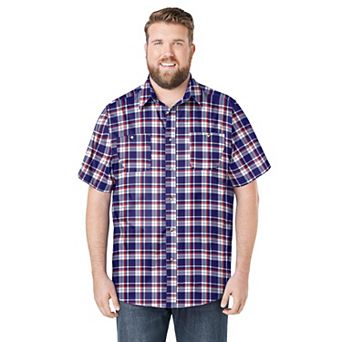 KingSize Men's Big & Tall Plaid Wrinkle-Resistant Short Sleeve Button Down