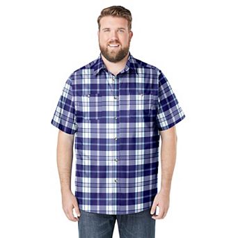 KingSize Men's Big & Tall Plaid Wrinkle-Resistant Short Sleeve Button Down