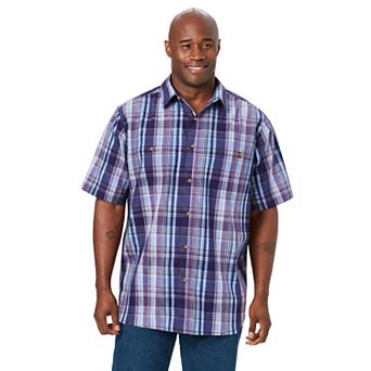 KingSize Men's Big & Tall Wrinkle-Resistant Short Sleeve Button Down, Plaid