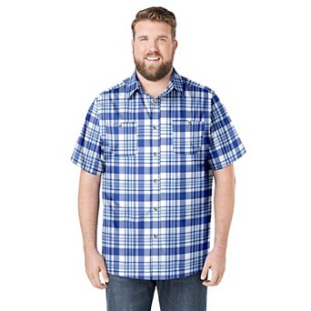 KingSize Men's Big & Tall Plaid Wrinkle-Resistant Short Sleeve Button Down